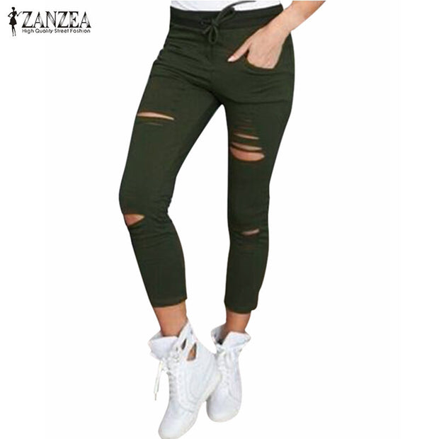 ZANZEA Fashion Pants For Women 2016 Autumn Skinny Pencil Pants Ladies Stretchy Waist Casual Slim Trousers Plus Size Capris