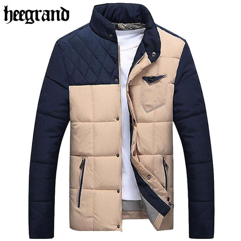 HEE GRAND 2017 New Man Winter Patchwork Stand Collar Warm Overcoat  Fashion Men Parkas Jackets Invierno Chaqueta MWM1102