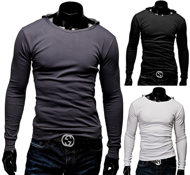 2015 New Arrival Mens Solid Tops Tees T-Shirt Men Cotton  Men's T-shirt With Hat Long Sleeve Men T- Shirt