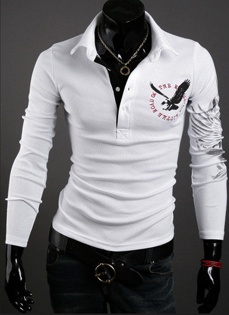 New brand T Shirt Men's long Sleeve T Shirt Slim Fit Fashion Eagle Printed on the back t-shirt plus XXXL Black White Wine Red