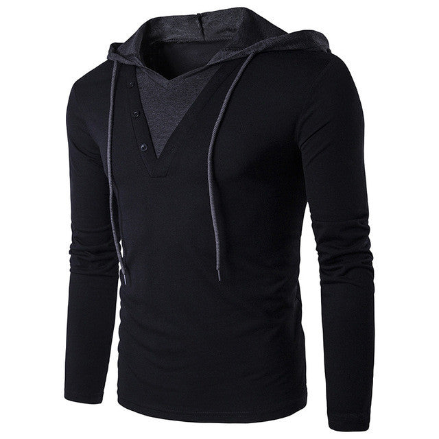 Men's T Shirt 2017 New Fashion Hooded Sling Long Sleeve Tees Male T-Shirt Slim Male Tops S M L Men T-Shirt