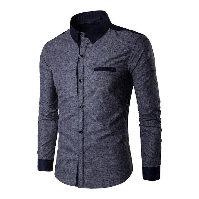 2017 New Arrival Fashion Men Shirts Brand New Stylish Patchwork Turn-down Collar Long Sleeve Slim Fit Dress Shirt Casual Tops