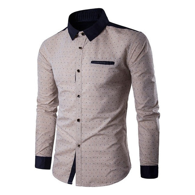2017 New Arrival Fashion Men Shirts Brand New Stylish Patchwork Turn-down Collar Long Sleeve Slim Fit Dress Shirt Casual Tops