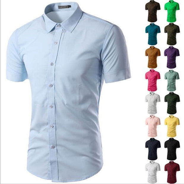 2017 Summer Fashion Mens Shirt Casual Slim Fit Business Formal Shirt Short Sleeve Mens Solid Chemise Homme Asian Size M-3XL 6537