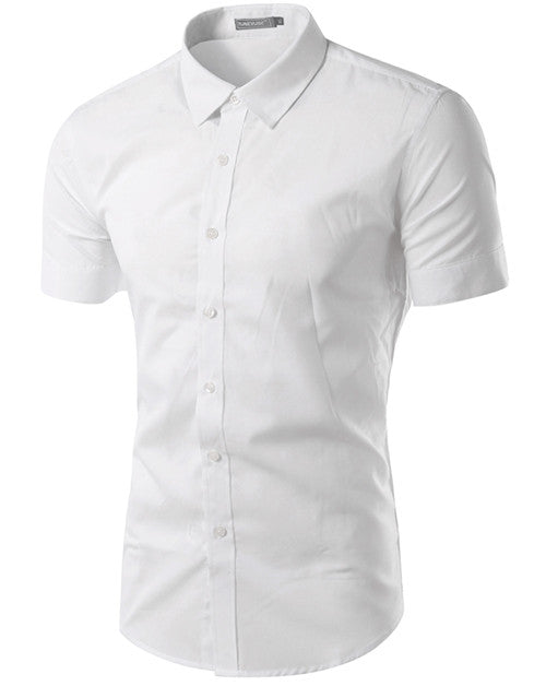 2017 Summer Fashion Mens Shirt Casual Slim Fit Business Formal Shirt Short Sleeve Mens Solid Chemise Homme Asian Size M-3XL 6537