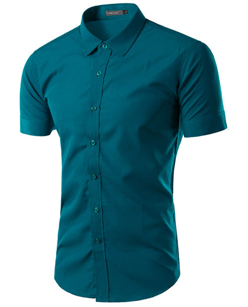 2017 Summer Fashion Mens Shirt Casual Slim Fit Business Formal Shirt Short Sleeve Mens Solid Chemise Homme Asian Size M-3XL 6537