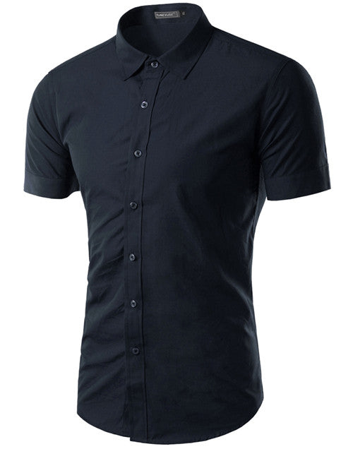 2017 Summer Fashion Mens Shirt Casual Slim Fit Business Formal Shirt Short Sleeve Mens Solid Chemise Homme Asian Size M-3XL 6537