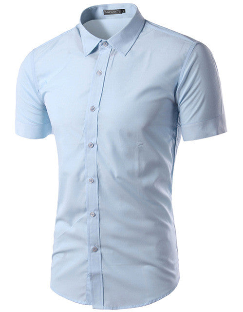 2017 Summer Fashion Mens Shirt Casual Slim Fit Business Formal Shirt Short Sleeve Mens Solid Chemise Homme Asian Size M-3XL 6537