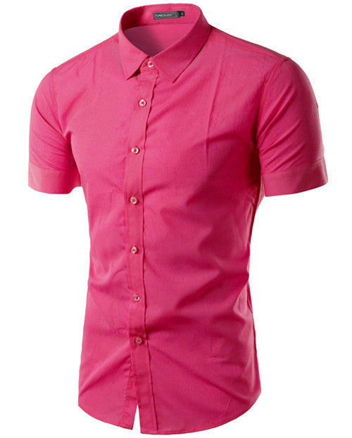 2017 Summer Fashion Mens Shirt Casual Slim Fit Business Formal Shirt Short Sleeve Mens Solid Chemise Homme Asian Size M-3XL 6537