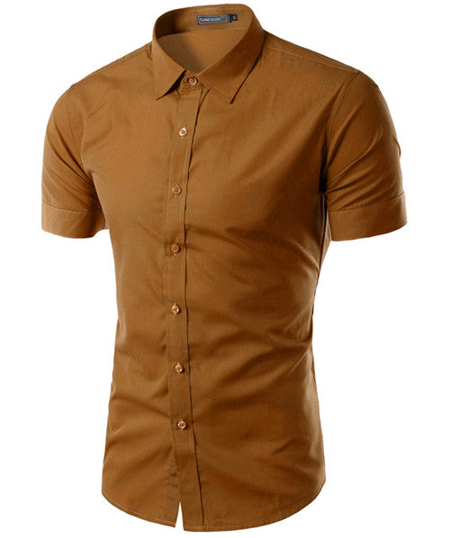 2017 Summer Fashion Mens Shirt Casual Slim Fit Business Formal Shirt Short Sleeve Mens Solid Chemise Homme Asian Size M-3XL 6537