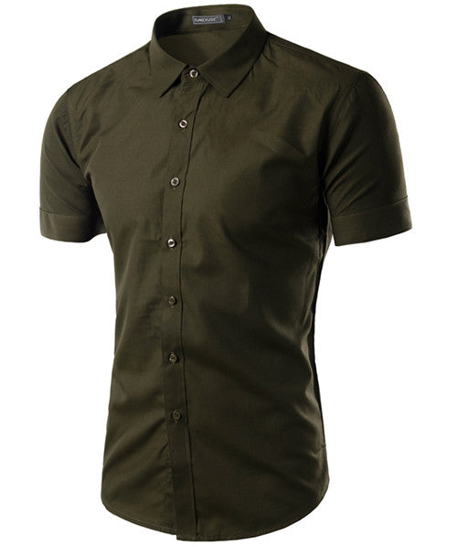 2017 Summer Fashion Mens Shirt Casual Slim Fit Business Formal Shirt Short Sleeve Mens Solid Chemise Homme Asian Size M-3XL 6537