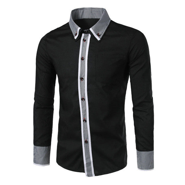 2017 New Men Shirts Business Long Sleeve Turn-down Collar Mens Cotton Shirt Male Buttons Casual Solid Slim Formal Dress Shirt