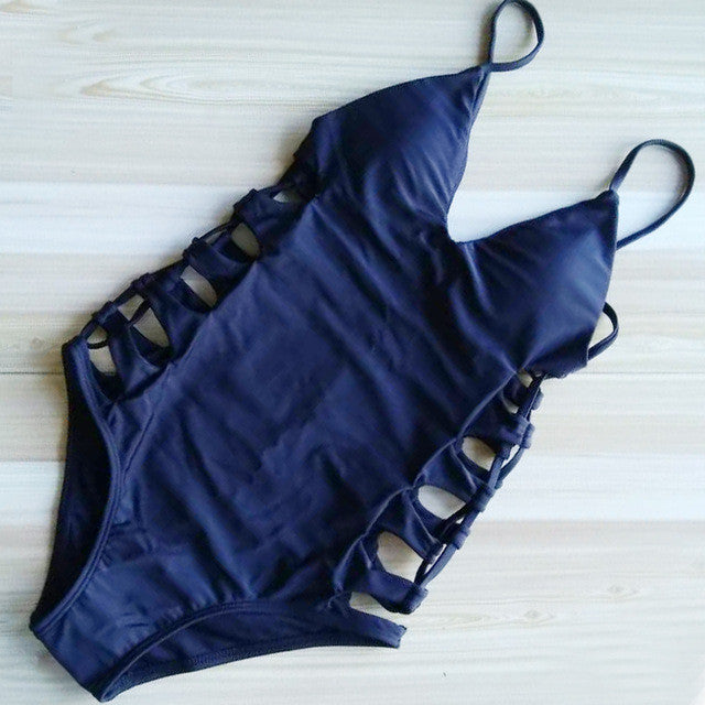 2017 New Black White One Piece Swimsuit Sexy Cut Out Bandage Swimwear Women Bathing Suits Beach Wear Monokini