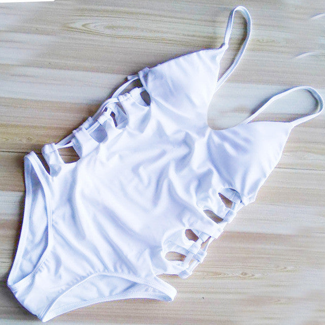 2017 New Black White One Piece Swimsuit Sexy Cut Out Bandage Swimwear Women Bathing Suits Beach Wear Monokini
