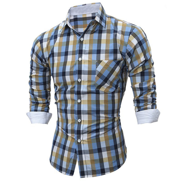 2017 Fashion Plaid Shirts Men Checks Casual Shirt Long Sleeve Buttons Turn Down Collar Lapel Tops Cotton Male Formal Dress Shirt