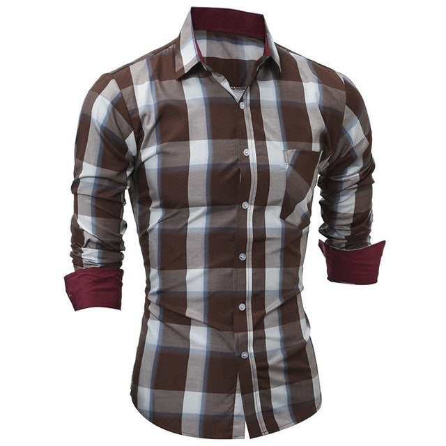 2017 Fashion Plaid Shirts Men Checks Casual Shirt Long Sleeve Buttons Turn Down Collar Lapel Tops Cotton Male Formal Dress Shirt