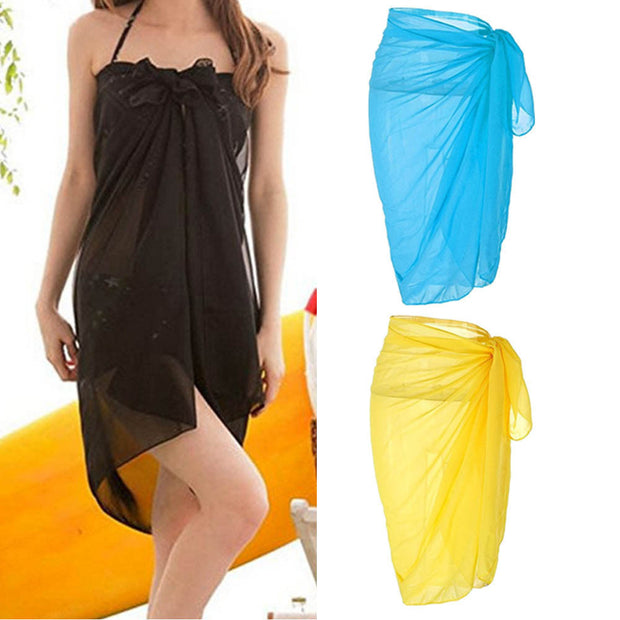 Women Summer Chiffon dress Swimwear Pareo Scarf Beach Wear Cover Wrap Kaftan Sarong Solid 5 Colors Dress