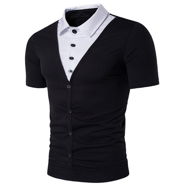 Summer Casual Henley T Shirt Lapel Top Men's Short Sleeve Slim Fit Buttons Down T-shirt Tee Top Business Formal Dress T-shirts