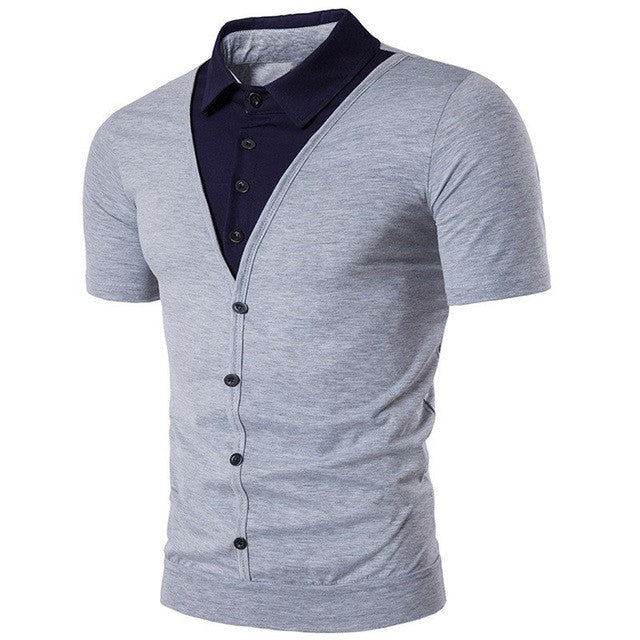 Summer Casual Henley T Shirt Lapel Top Men's Short Sleeve Slim Fit Buttons Down T-shirt Tee Top Business Formal Dress T-shirts