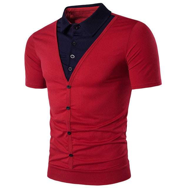 Summer Casual Henley T Shirt Lapel Top Men's Short Sleeve Slim Fit Buttons Down T-shirt Tee Top Business Formal Dress T-shirts