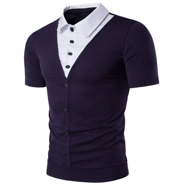 Summer Casual Henley T Shirt Lapel Top Men's Short Sleeve Slim Fit Buttons Down T-shirt Tee Top Business Formal Dress T-shirts