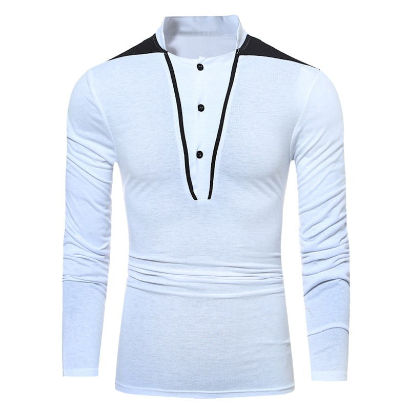 2017 Fashion Men's T-shirt Long Sleeve Stand Collar Buttons Front Slim Fit Casual Formal Dress Plain Henley T Shirt Male Tee Top