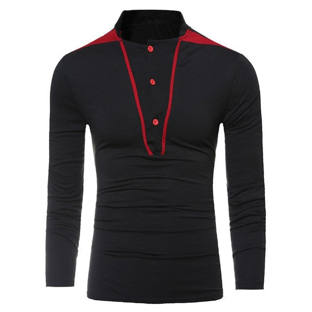 2017 Fashion Men's T-shirt Long Sleeve Stand Collar Buttons Front Slim Fit Casual Formal Dress Plain Henley T Shirt Male Tee Top