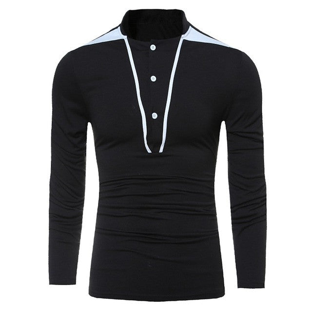 2017 Fashion Men's T-shirt Long Sleeve Stand Collar Buttons Front Slim Fit Casual Formal Dress Plain Henley T Shirt Male Tee Top