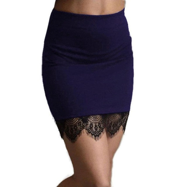 Sexy Black Lace Stitching Skirt Women High Waist Mini Short Skirt Hem Pencil Skirt Female Short Faldas Jupe Femme