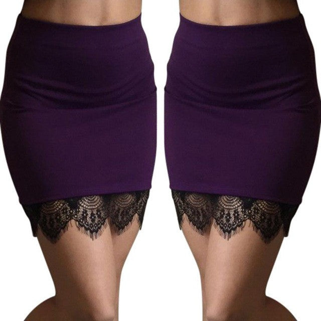 Sexy Black Lace Stitching Skirt Women High Waist Mini Short Skirt Hem Pencil Skirt Female Short Faldas Jupe Femme