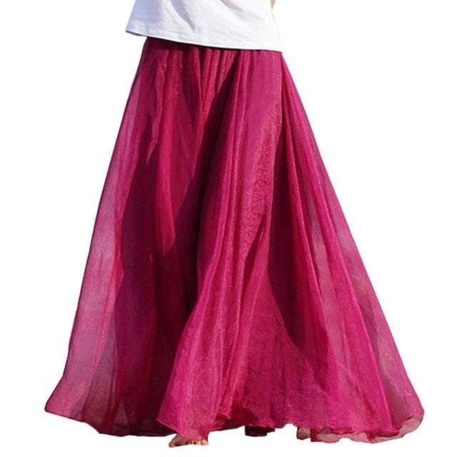 JECKSION Women Long Skirt 2016 Fashion Womens Skirt Chiffon Elastic Waist Long Maxi Beach Skirt #LWN