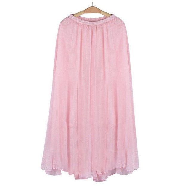 JECKSION Women Long Skirt 2016 Fashion Womens Skirt Chiffon Elastic Waist Long Maxi Beach Skirt #LWN