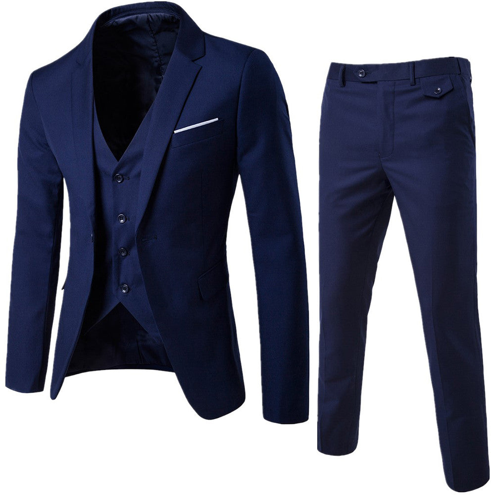 (Jacket+Pant+Vest) Luxury Men Wedding Suit Male Blazers Slim Fit Suits For Men Costume Business Formal Party Blue Classic Black