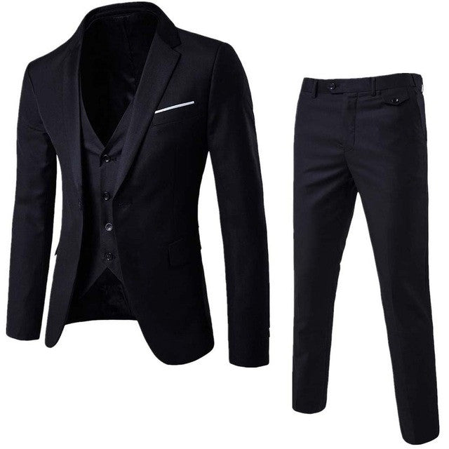 (Jacket+Pant+Vest) Luxury Men Wedding Suit Male Blazers Slim Fit Suits For Men Costume Business Formal Party Blue Classic Black