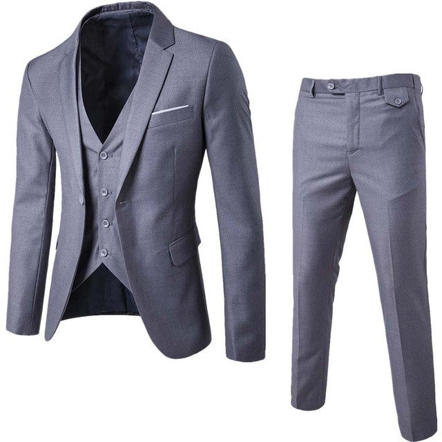 (Jacket+Pant+Vest) Luxury Men Wedding Suit Male Blazers Slim Fit Suits For Men Costume Business Formal Party Blue Classic Black