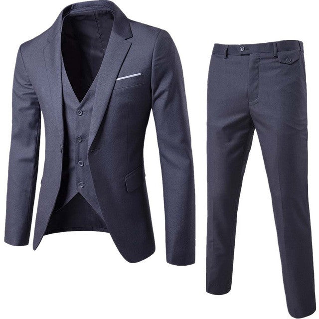 (Jacket+Pant+Vest) Luxury Men Wedding Suit Male Blazers Slim Fit Suits For Men Costume Business Formal Party Blue Classic Black