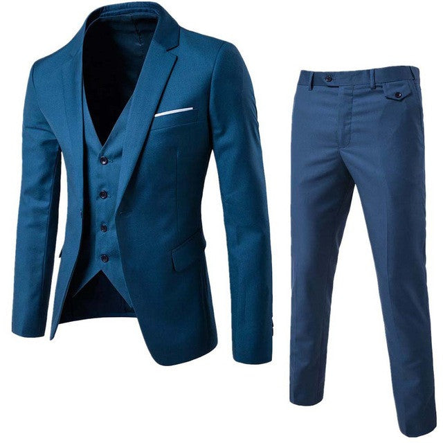 (Jacket+Pant+Vest) Luxury Men Wedding Suit Male Blazers Slim Fit Suits For Men Costume Business Formal Party Blue Classic Black