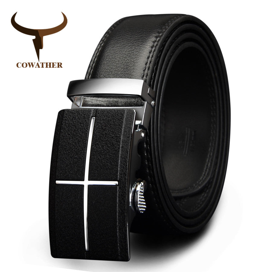 COWATHER mens belt  brand cow genuine leather belts for men automatic buckle black brown color size 34-44 cz039