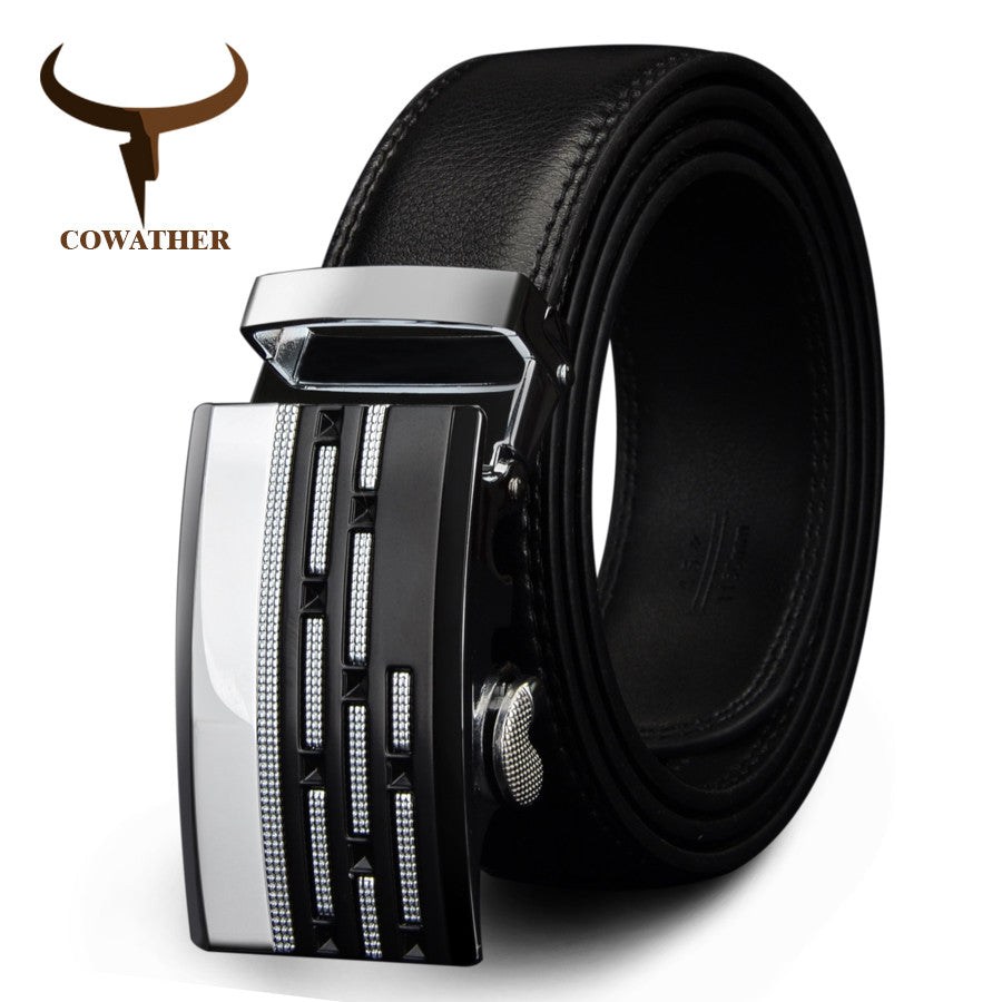 COWATHER designer belts formal cow genuine leather belts for men automatic alloy buckle black brown color size 34-44 cz036